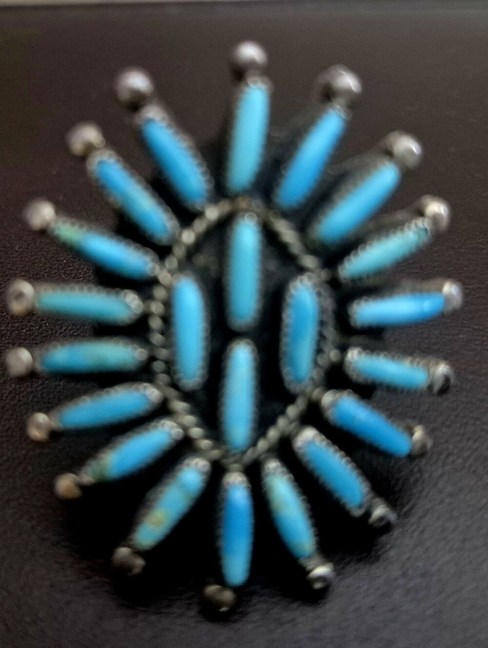 Vintage S.M. Bahe Navajo Sterling Silver Turquoise Needlepoint Cluster Ring